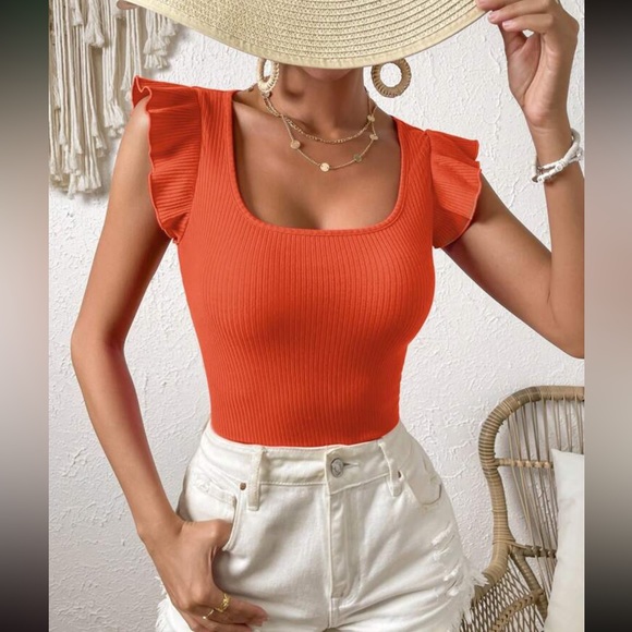 Boho ruffle trim ribbed knit top - Picture 1 of 16